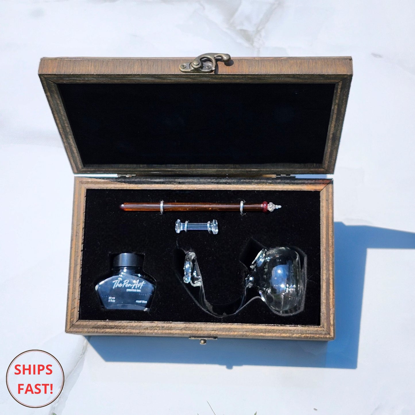 Best gift for writers – amber glass dip pen ideal for calligraphy, poetry, and winter inspiration, handcrafted for soulful expression.