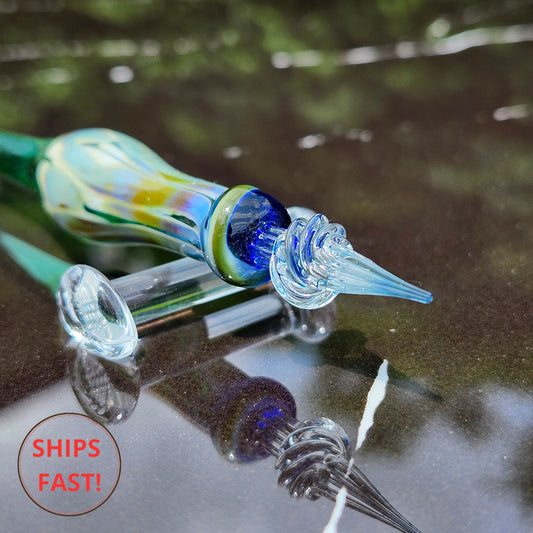 Artisan green-blue Avalon pen crafted from glass, ideal for pen collectors and fountain pen lovers seeking elegance.