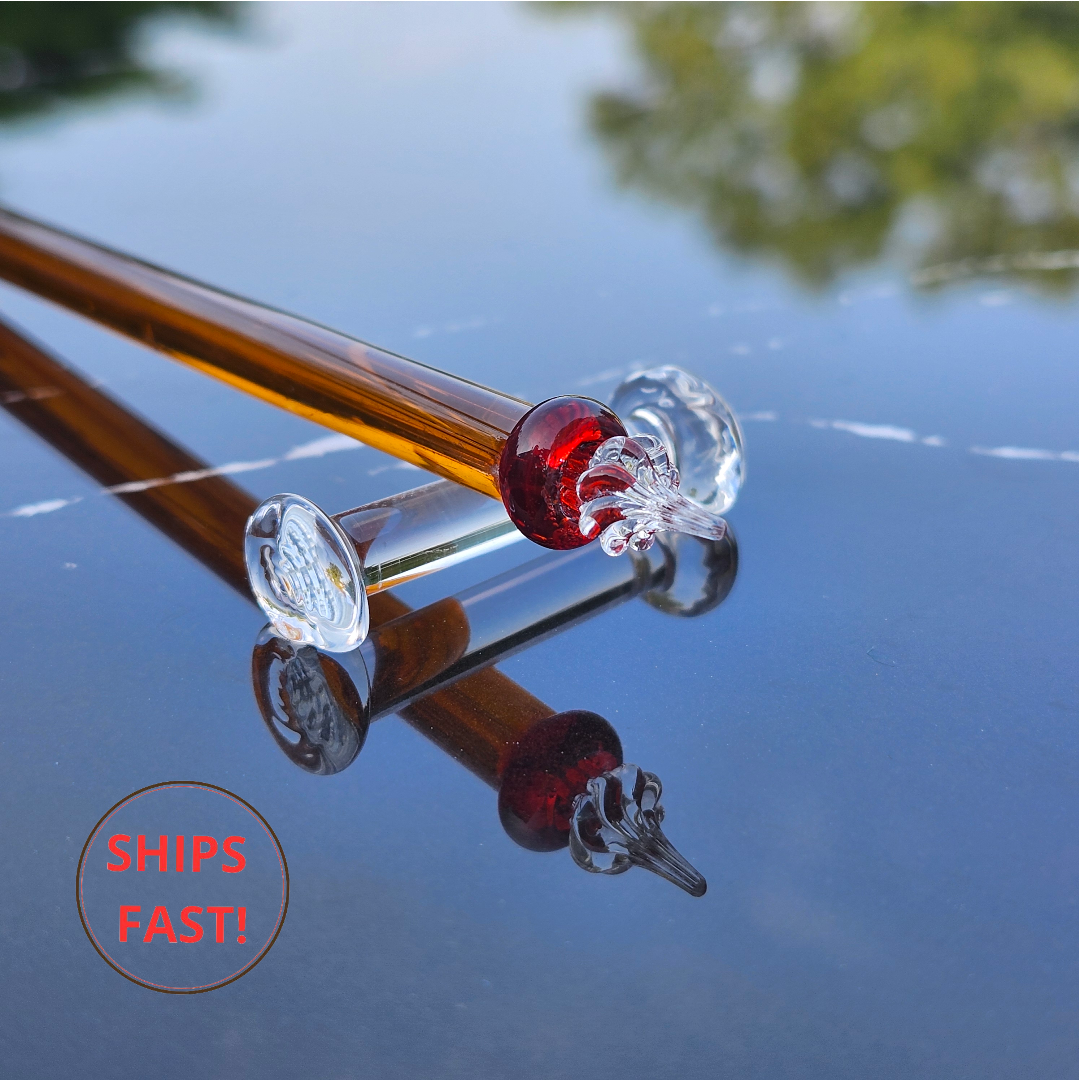 Amber dip pen with engraved box for personalized gift presentation