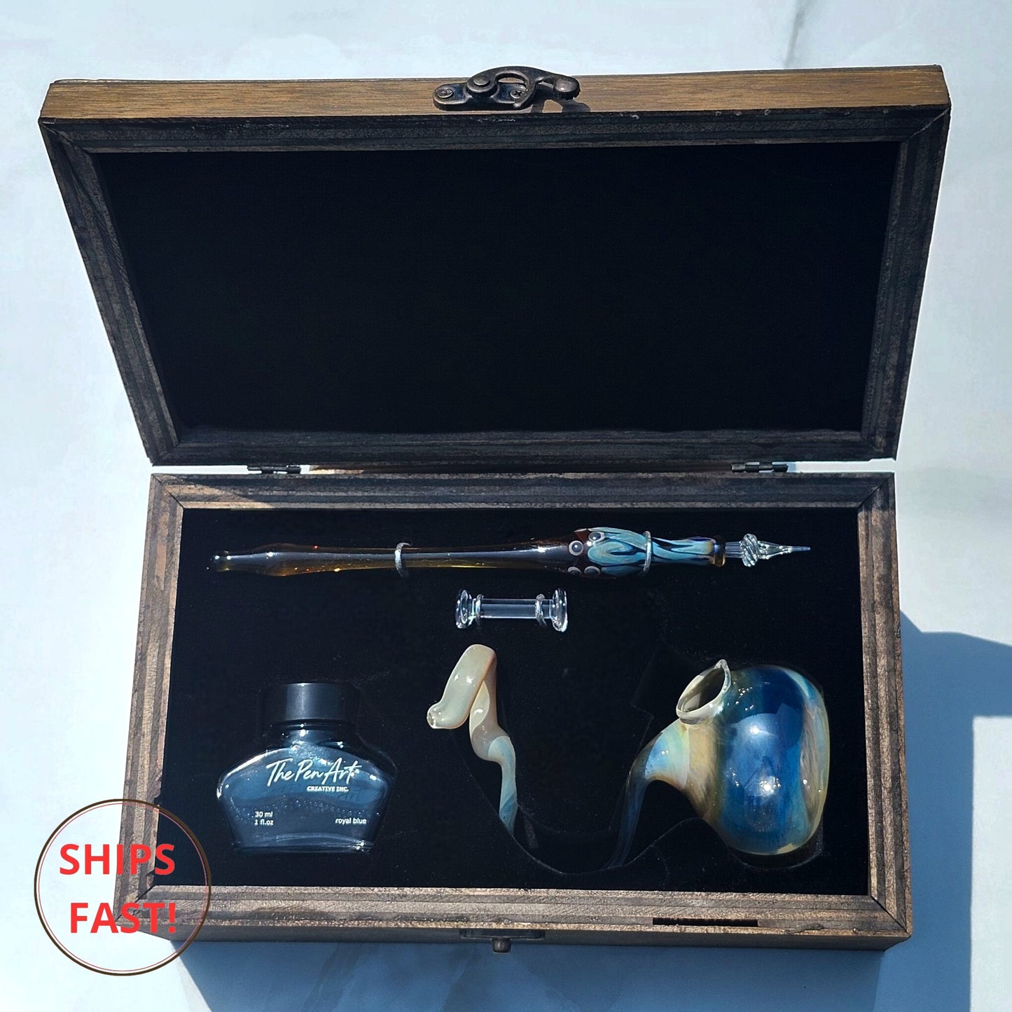 Pen and orb set inspired by sunlight and fire mythology