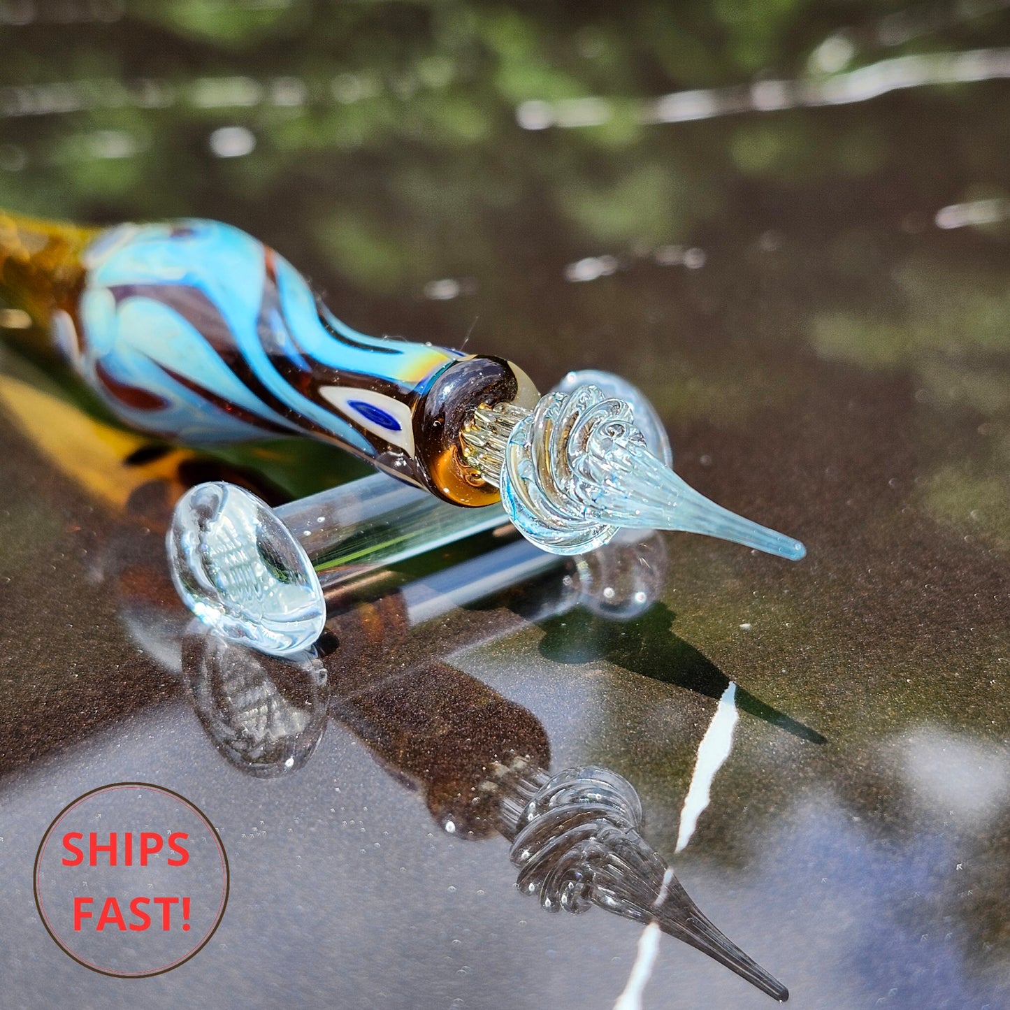 Flame-colored glass pen for writers, creators, and collectors