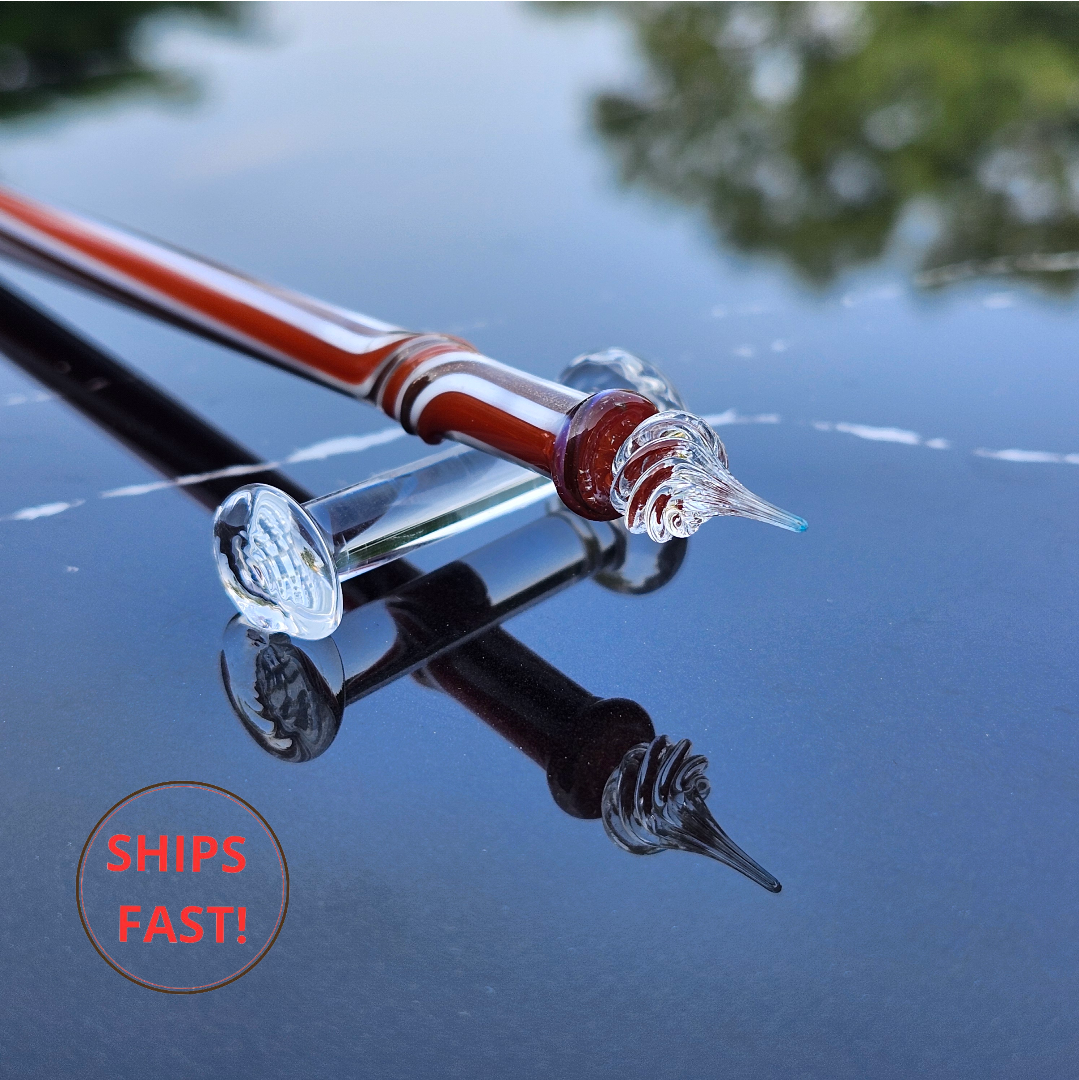 Handmade purple glass dip pen Isareth from Luxury Series with golden shimmer.