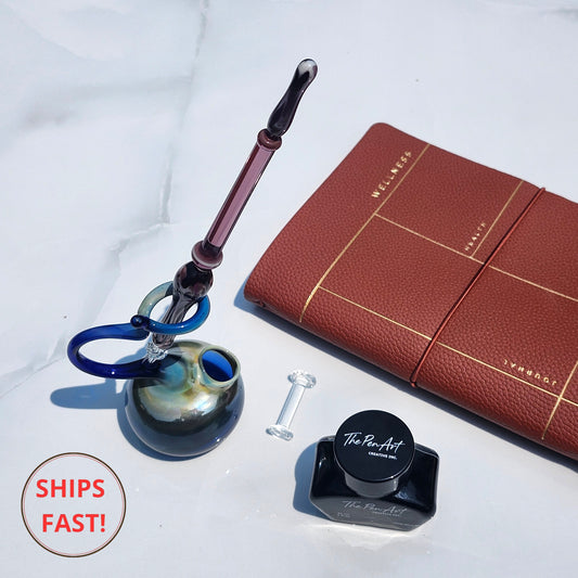 Vintage-inspired Benedict glass pen with engraved gift box, ideal for scholars, writers, and collectors.