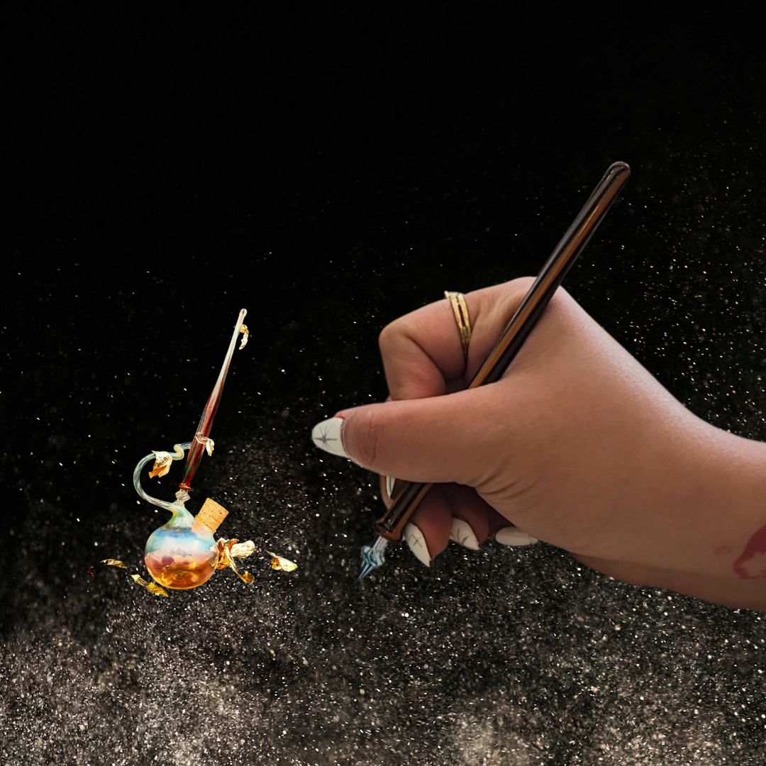 Black Friday sale banner featuring The Pen Art Creative handmade glass pen sets displayed in elegant wooden gift boxes with shimmering ink orbs and calligraphy accessories. Perfect personalized gift for writers, artists, and collectors. Limited-time discount for luxury writing sets during the Black Friday and Cyber Monday event.