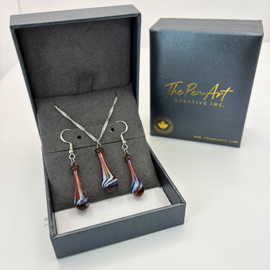 Desert Canyon Glass Pendant & Earrings Set – Handmade Earth Tone Jewelry Gift