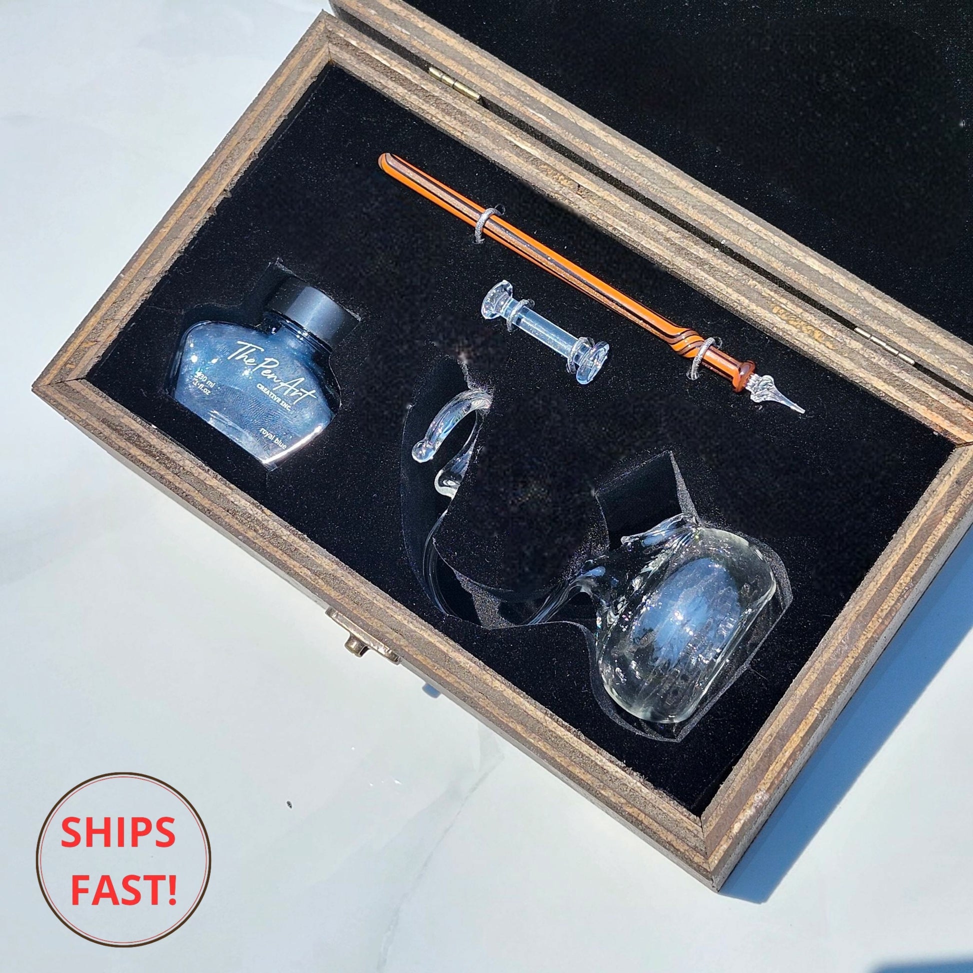 Volcanic ember-inspired Ardor glass dip pen set symbolizing fire, passion, and elegance