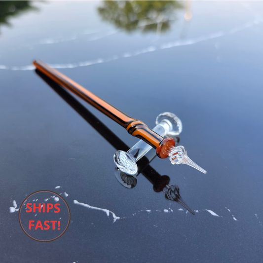 Elegant Ardor hand-blown glass dip pen displayed in a personalized wooden gift box