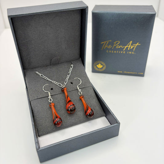 Romantic Red Glass Jewelry Set – Handmade Teardrop Pendant & Earrings Love Gift