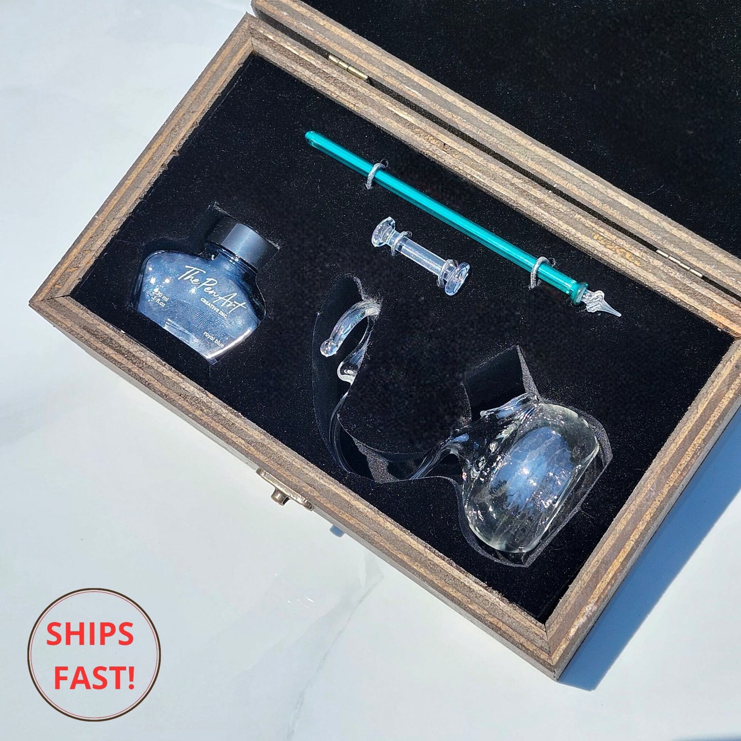 Luxury writing gift turquoise glass dip pen set perfect for writers, artists, and collectors