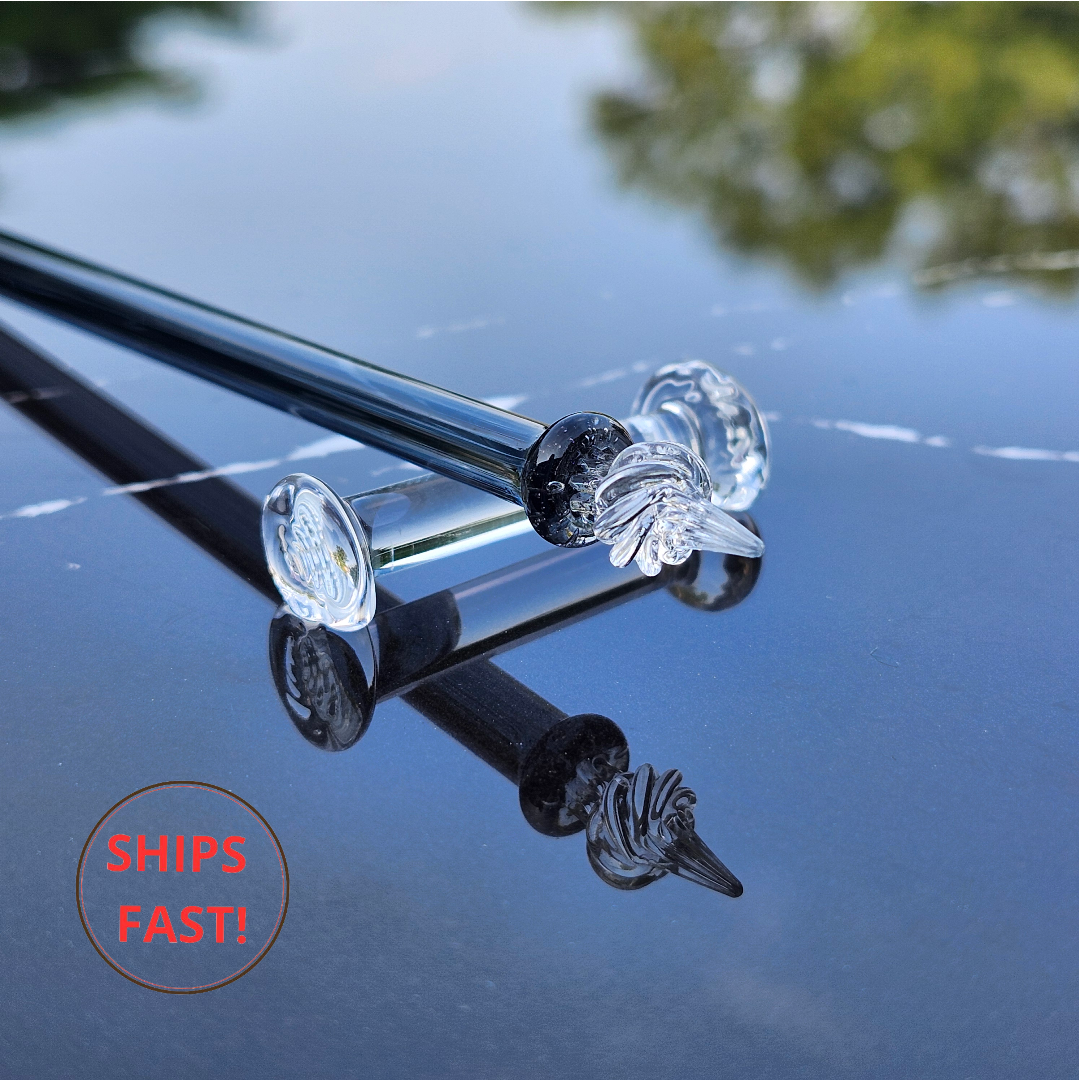 Shadow dip pen set with personalized wooden box, handmade orb, and bottle of special ink