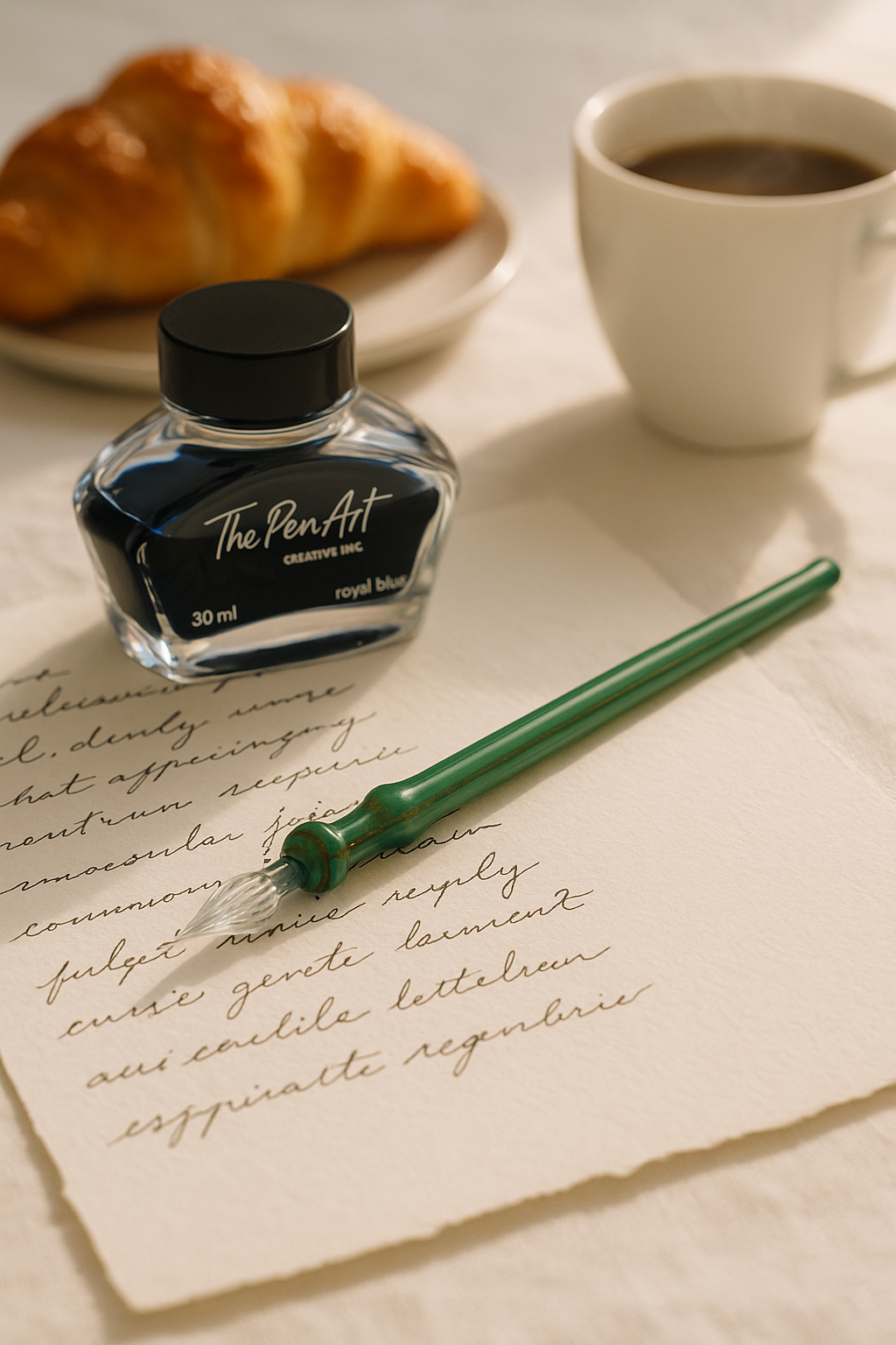 Luxury Series – bold opaque glass dip pens with spiral fire-sculpted details, designed for deep writing and strong presence.