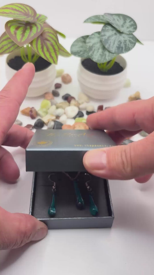 Turquoise Teardrop Glass Jewelry Set – Handmade Sterling Silver Pendant & Earrings Gift for Her