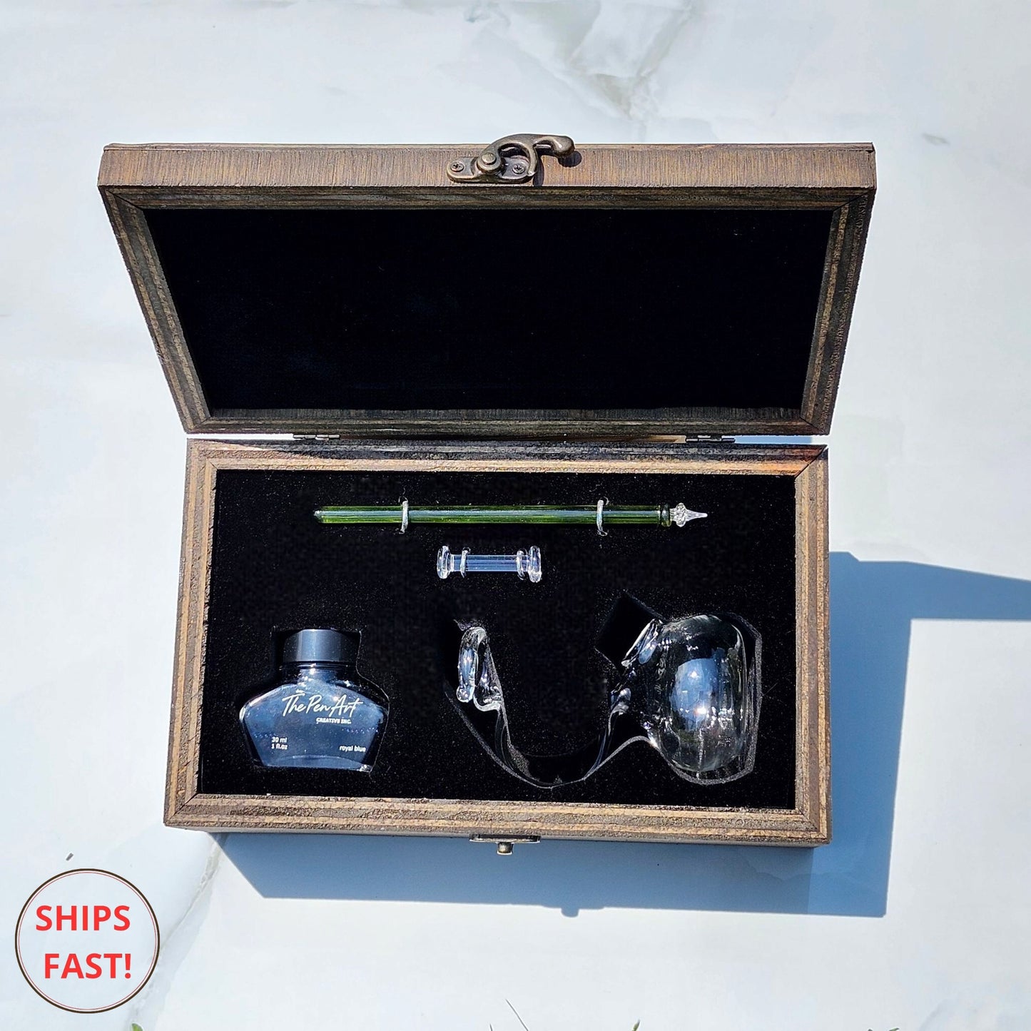 Elegant Verdant journaling pen in translucent green with golden shimmer accents 