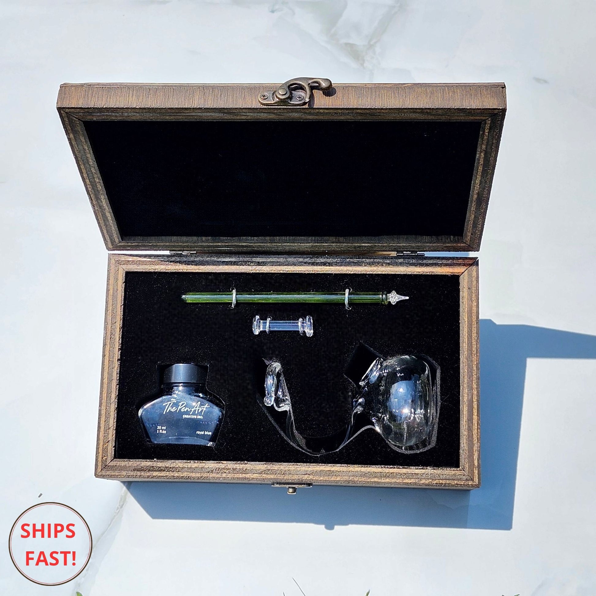 Elegant Verdant journaling pen in translucent green with golden shimmer accents 