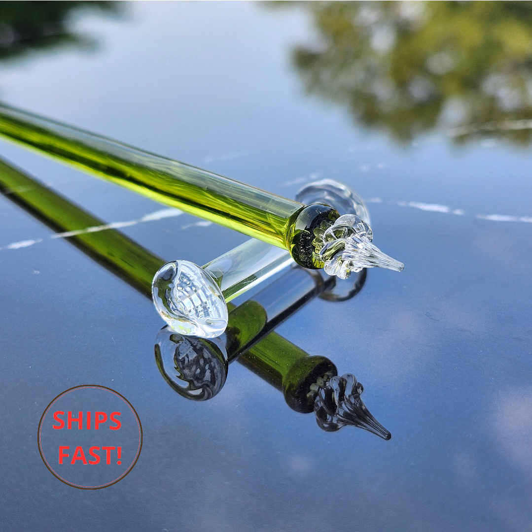Verdant glass dip pen set displayed in a personalized wooden gift box with free shipping